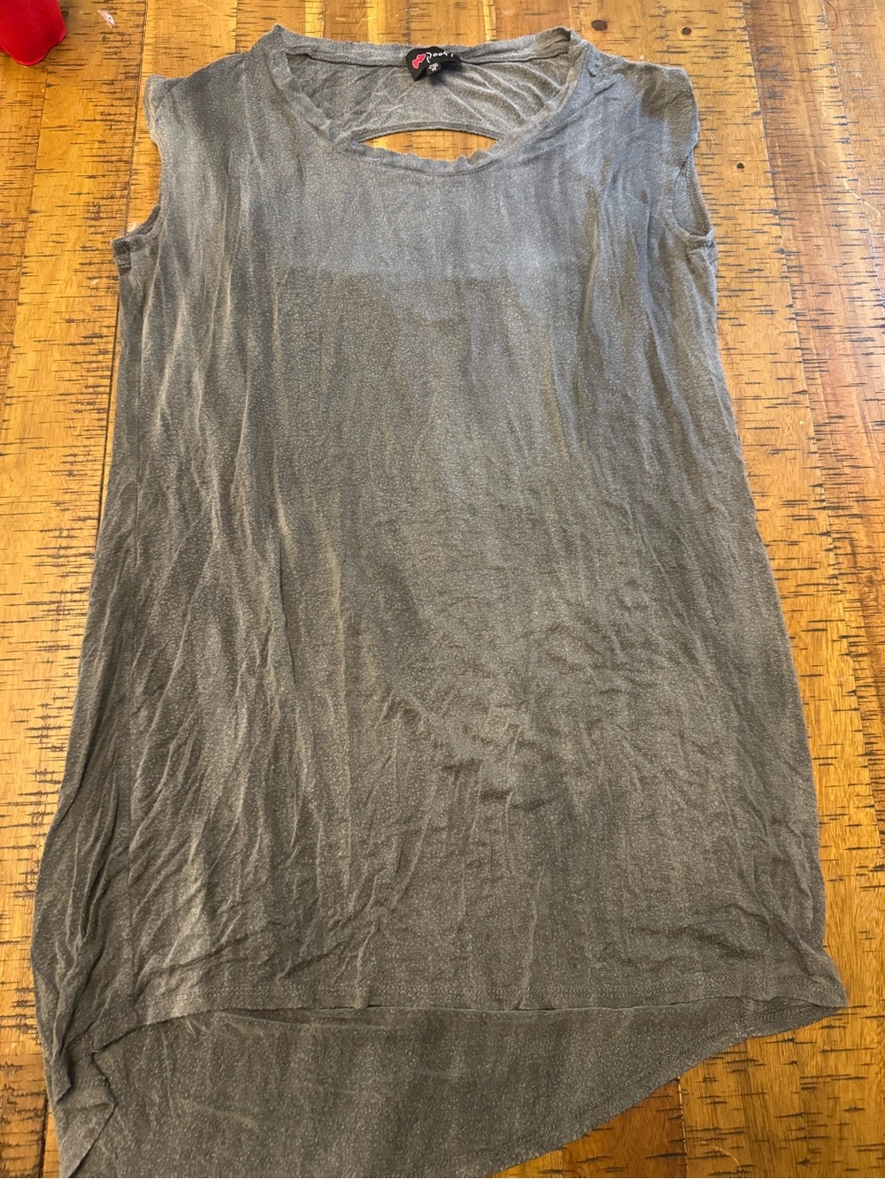Poof! Heather Gray Sleeveless Tunic Tank with back Keyhole